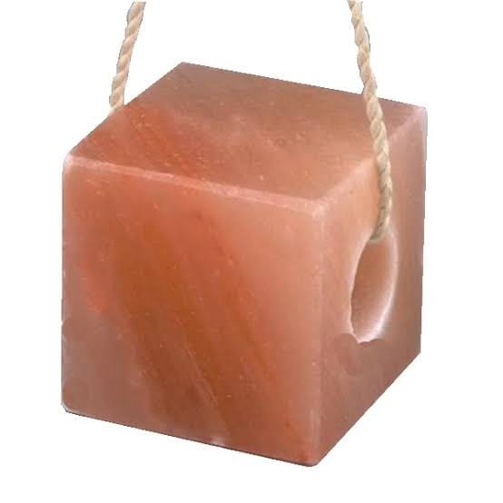 Handcrafted Cube Himalayan Pink Salt Animal Lick Block with Rope - Equine & Livestock Care Handcrafted cube-shaped Himalayan Pink Salt Animal Lick Block with a central hole and hanging rope