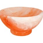 Handcrafted Himalayan Pink Salt Bowl with a smooth round pedestal base carved from pure natural rock salt crystal