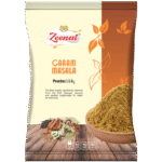 Zeenat garam masala powder spice pouch with ground allspice scoop and whole spices.
