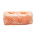 Handcrafted rectangular Himalayan pink salt double tealight candle holder carved from natural rock salt crystal.