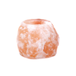 Handcrafted round Himalayan pink salt tealight candle holder carved from natural rock salt crystal.