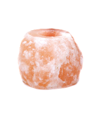 Handcrafted round Himalayan pink salt tealight candle holder carved from natural rock salt crystal.