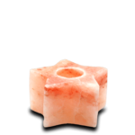 Handcrafted 5-point star-shaped Himalayan pink salt tealight candle holder carved from natural rock salt crystal.