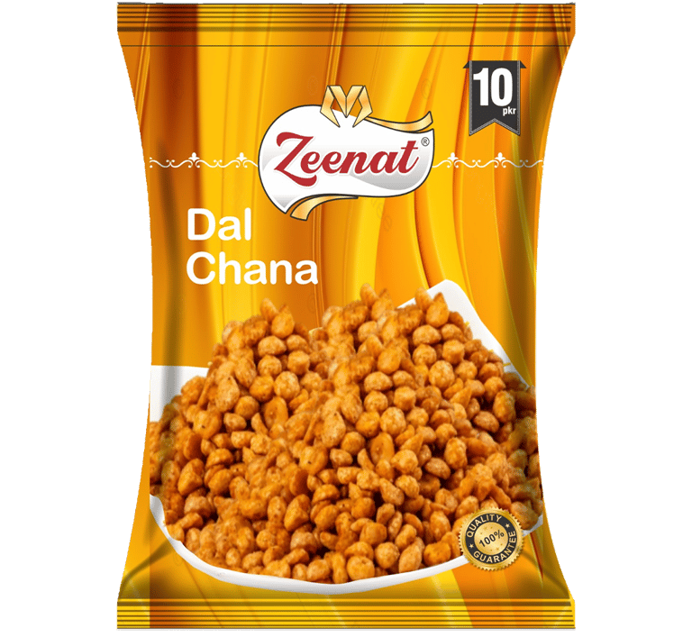 Zeenat Dal Chana Retail Pouch - Crispy Fried Spiced Snack Zeenat Dal Chana fried snack retail pouch with 10 PKR price badge and 100 percent quality guarantee seal