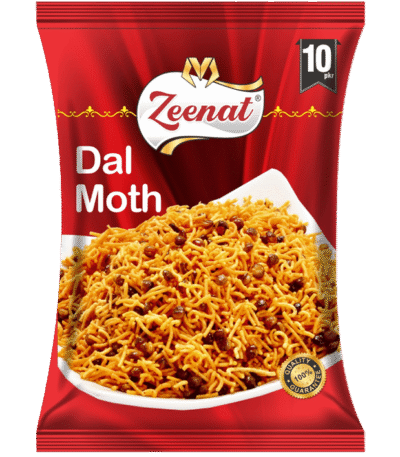 Zeenat Dal Moth fried snack retail pouch with 10 PKR price badge and 100 percent quality guarantee seal