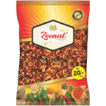 Zeenat Spices Crushed Red Chili Flakes retail pouch with Rs 20 price badge and 100 percent quality guarantee seal