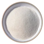 Fine grain Himalayan white salt crystals neatly displayed in a round white decorative ceramic plate