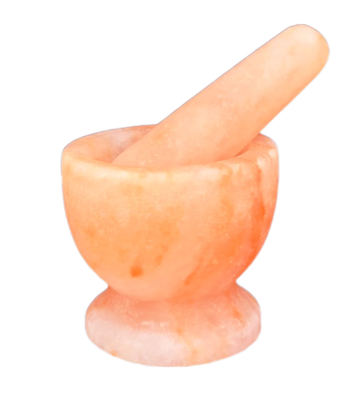 Handcrafted Himalayan pink salt mortar and pestle set with smooth polished crystal surface